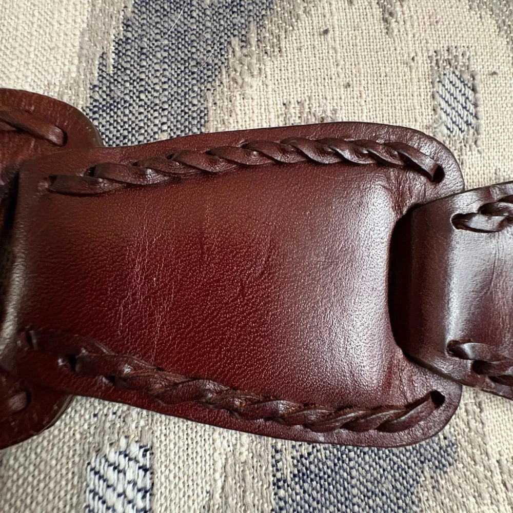 Vintage Brighton Brown Hinged Genuine Leather Belt Silver Buckle Western Coastal
